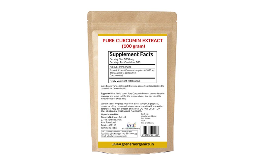 Grenera Pure Curcumin Extract Herbal Dietary Supplement   Pack  100 grams